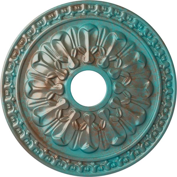 Ekena Millwork 1-3/8 in. x 18 in. x 18 in. Polyurethane Warsaw Ceiling Medallion, Copper Green Patina