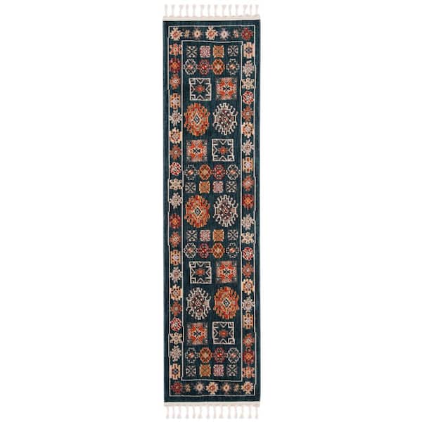 Farmhouse 2 ft. x 10 ft. Navy/Orange Abstract Geometric Runner Rug
