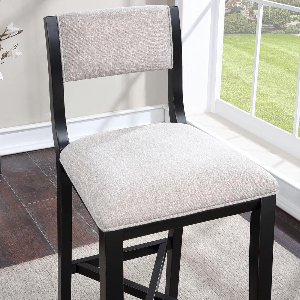 Gray Wood Transitional Bar Stool with Upholstered Seat