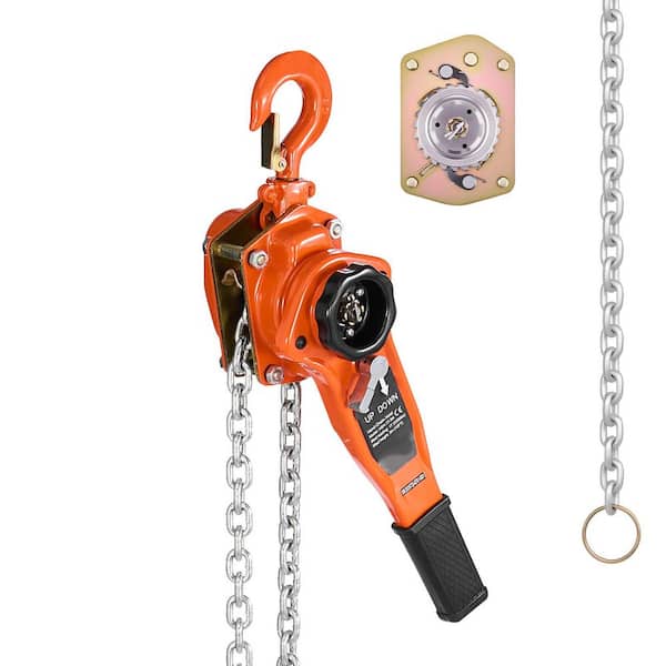 Manual Lever Chain Hoist 1T (2200 lbs.), Heavy-Duty Come Along, 10 ft. G80 Chain, Dual Pawl Brake, 360° Hooks, Warehouse