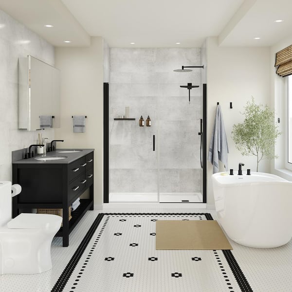 DreamLine Epiphany Shower Surrounds Glue-up Wall Tiles 15.75in. x 31.5in. In Concrete Grey