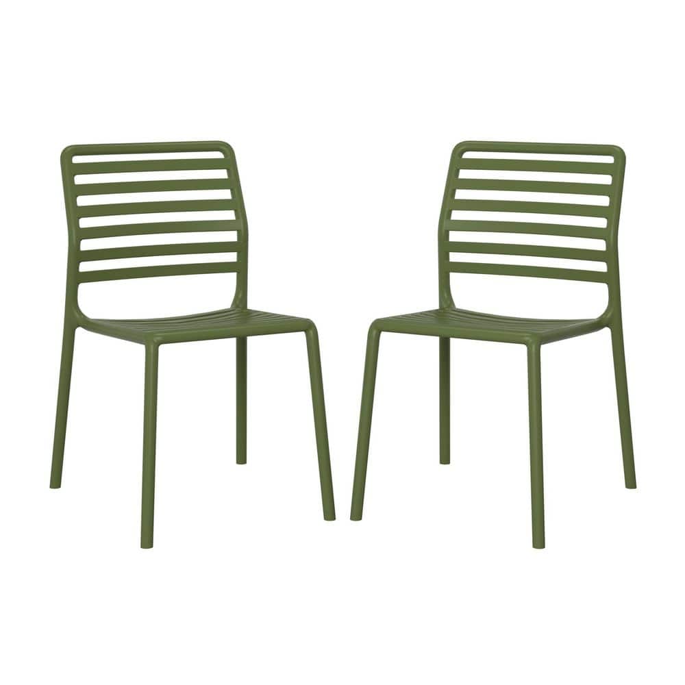 Frond and Form Outdoor All Weather Olive Green Poly Plastic Stackable Armless Patio Dining Side Chair (Set of 2)