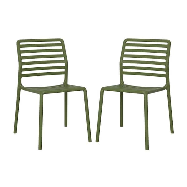 Frond and Form Outdoor All Weather Olive Green Poly Plastic Stackable Armless Patio Dining Side Chair (Set of 2)
