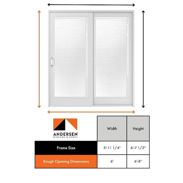 Andersen - 71-1/4 in. x 79-1/2 in. 400 Series White Right-Hand Frenchwood Gliding Patio Door w/ White Int, Blinds & White Hardware
