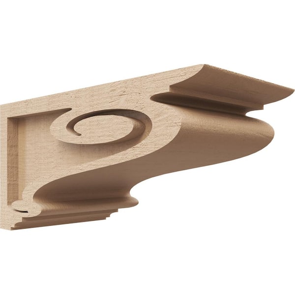 Ekena Millwork 5 in. x 5 in. x 10 in. Series 3 Wide Scroll Rough Cedar Woodgrain Timberthane Polyurethane Corbel, Primed Tan