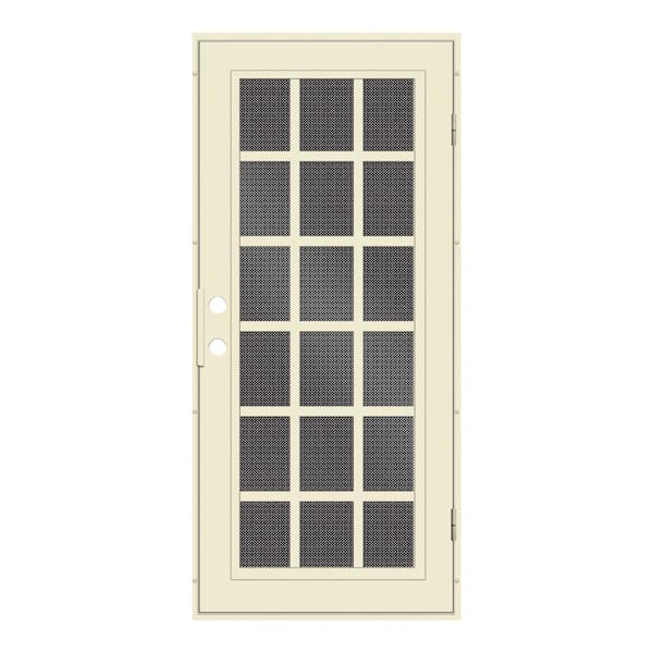 Unique Home Designs 30 in. x 80 in. Classic French Beige Hammer Left-Hand Surface Mount Security Door with Black Perforated Metal Screen