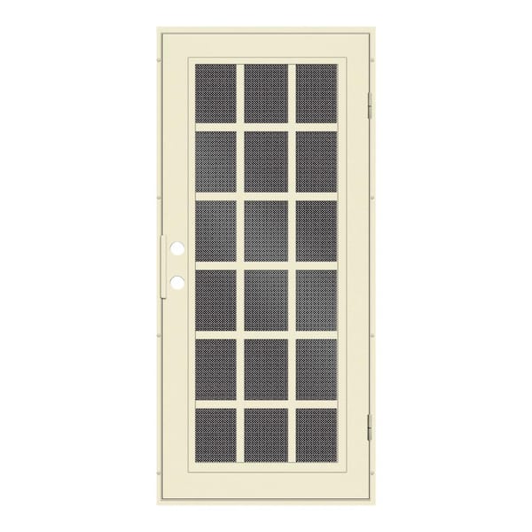 Unique Home Designs 36 in. x 80 in. Classic French Beige Hammer Left-Hand Surface Mount Security Door with Black Perforated Metal Screen