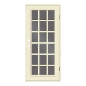 Classic French 30 in. x 80 in. Left Hand/Outswing Beige Aluminum Security Door with Black Perforated Metal Screen