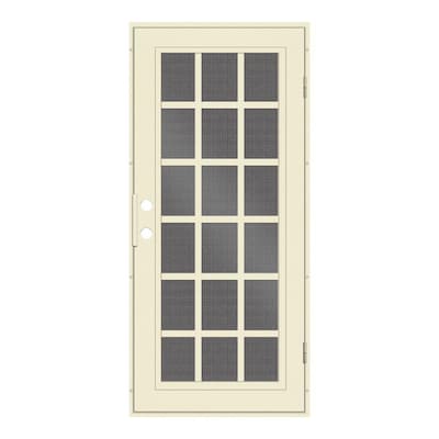 Classic French 32 in. x 80 in. Left Hand/Outswing Beige Aluminum Security Door with Black Perforated Metal Screen