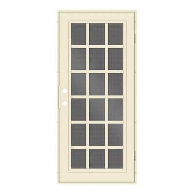 Classic French 36 in. x 80 in. Left Hand/Outswing Beige Aluminum Security Door with Black Perforated Metal Screen