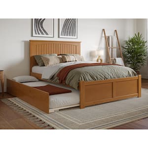 Nantucket Light Toffee Natural Bronze Solid Wood Frame Full Platform Bed with Footboard and Twin Trundle