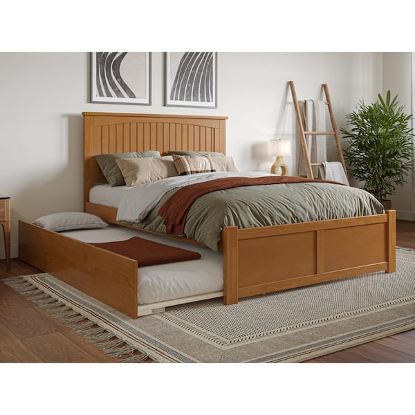 AFI Nantucket Light Toffee Natural Bronze Solid Wood Frame Full Platform Bed with Footboard and Twin Trundle