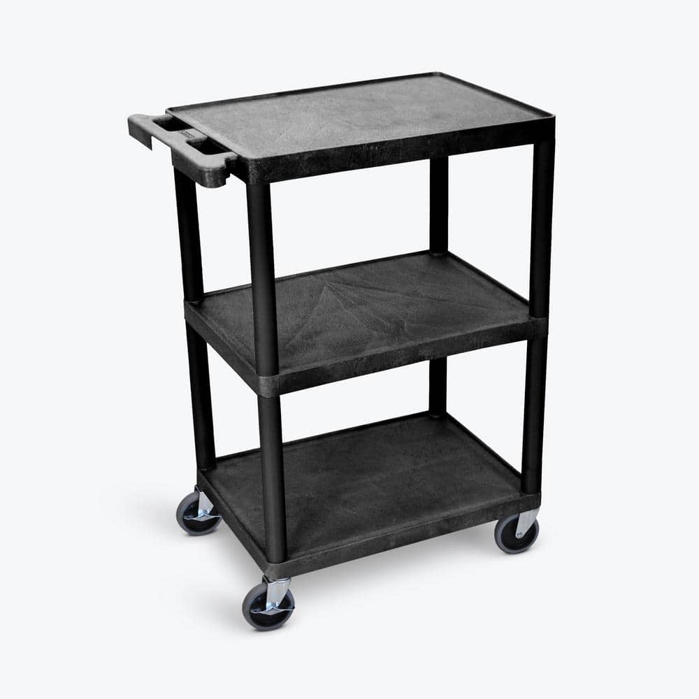 HE 24 in. W x 18 in. D x 34 in. H, 3-Shelf Utility Cart in Black