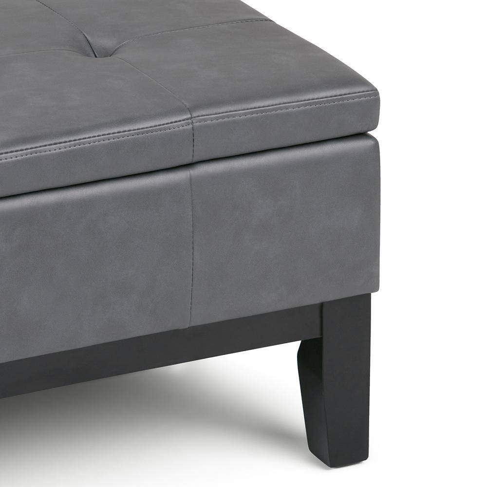 Stone Gray Faux Leather Tufted Square Cocktail Ottoman with Storage
