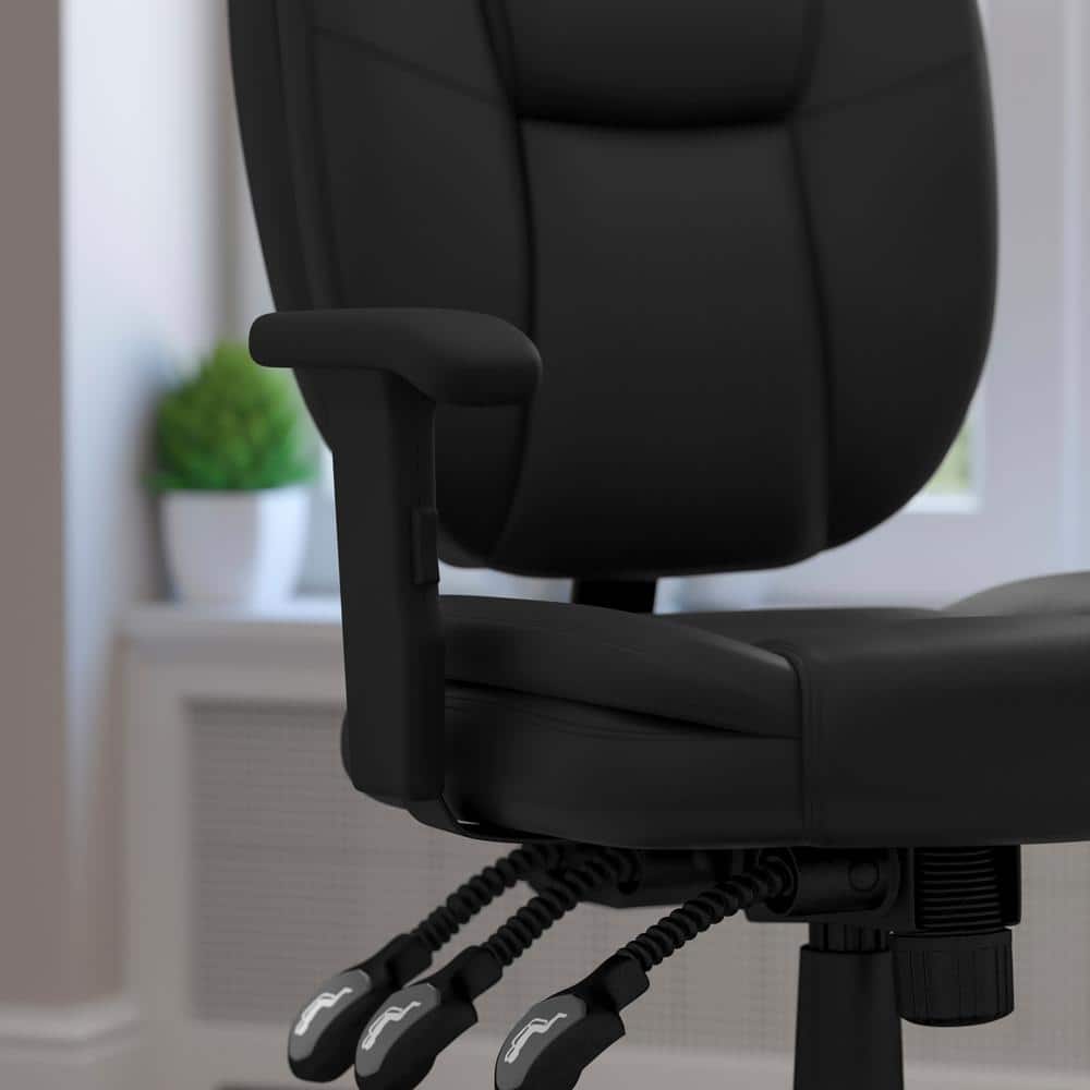 Contemporary Black LeatherSoft Swivel Task Chair with Adjustable Arms