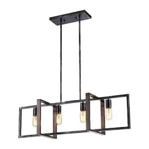 35.5 in. 4-Light Distressed Black Metal Linear Industrial Hanging Island Chandelier for Kitchen Dining Room