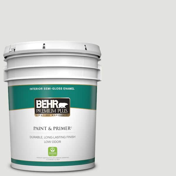 BEHR PREMIUM PLUS 5 gal. #BL-W13 Silver Polish Semi-Gloss Enamel Low Odor Interior Paint & Primer