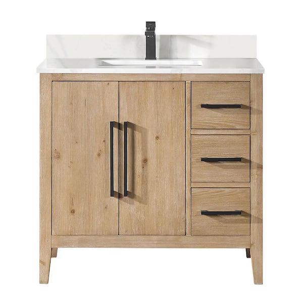 Altair Laurel 36 in. W x 22 in. D x 34 in. H Single Sink Bath Vanity in Weathered Fir with Calacatta White Quartz Top
