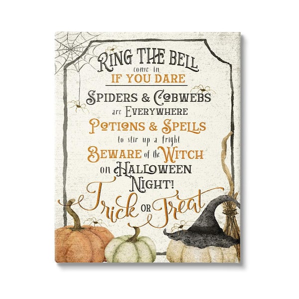 Stupell Industries Vintage Trick or Treat Sign byDeane Beesley 1-Piece Unframed Graphic Print Typography Poster Art Print 20 in. x 16 in.