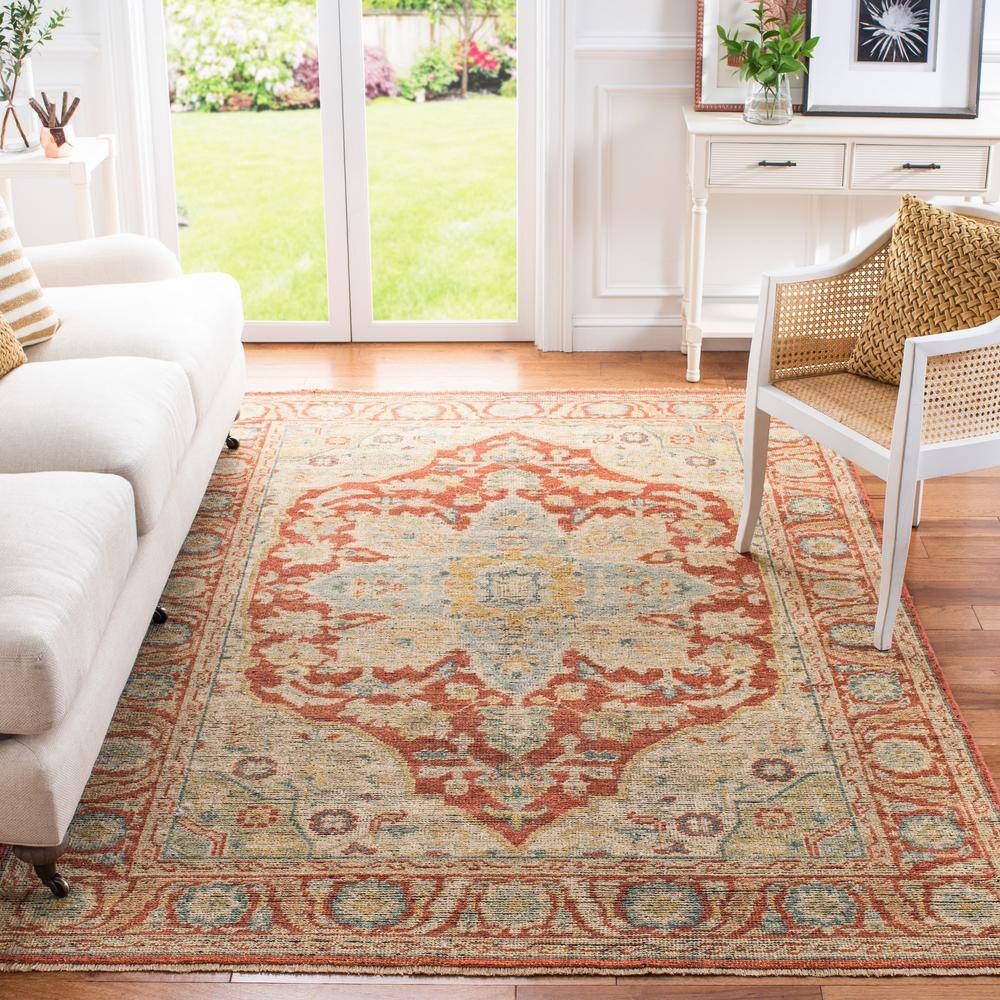 Hand-Knotted Red Geometric Wool Area Rug, 8' x 10'