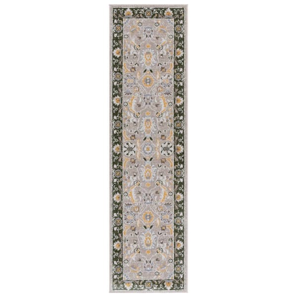 SAFAVIEH Bayside 2 ft. x 8 ft. Green/Beige Traditional Floral Runner ...
