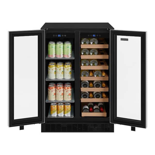 Dual Zone 24 in. Built-in 27-Bottle Wine and 60-Can Beverage Cooler in Stainless Steel