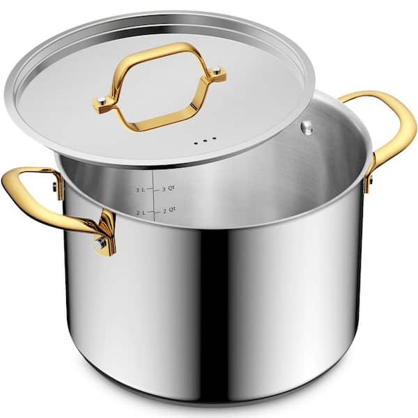 8 qt. Stainless Steel Stock Pot with Lid, Triple-Layer Bottom for Even Heat, Induction Compatible, Dishwasher Safe