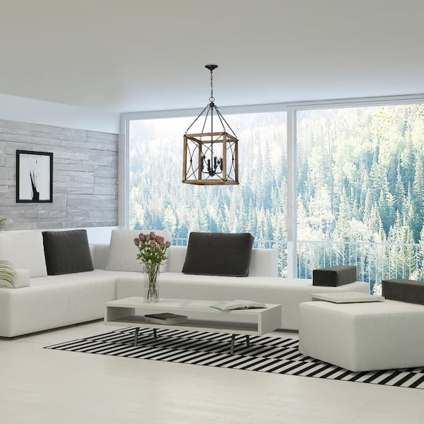 Alden 60-Watt 4-Light Vintage Black Traditional Pendant Light with Open Cage Design and No Bulbs Included