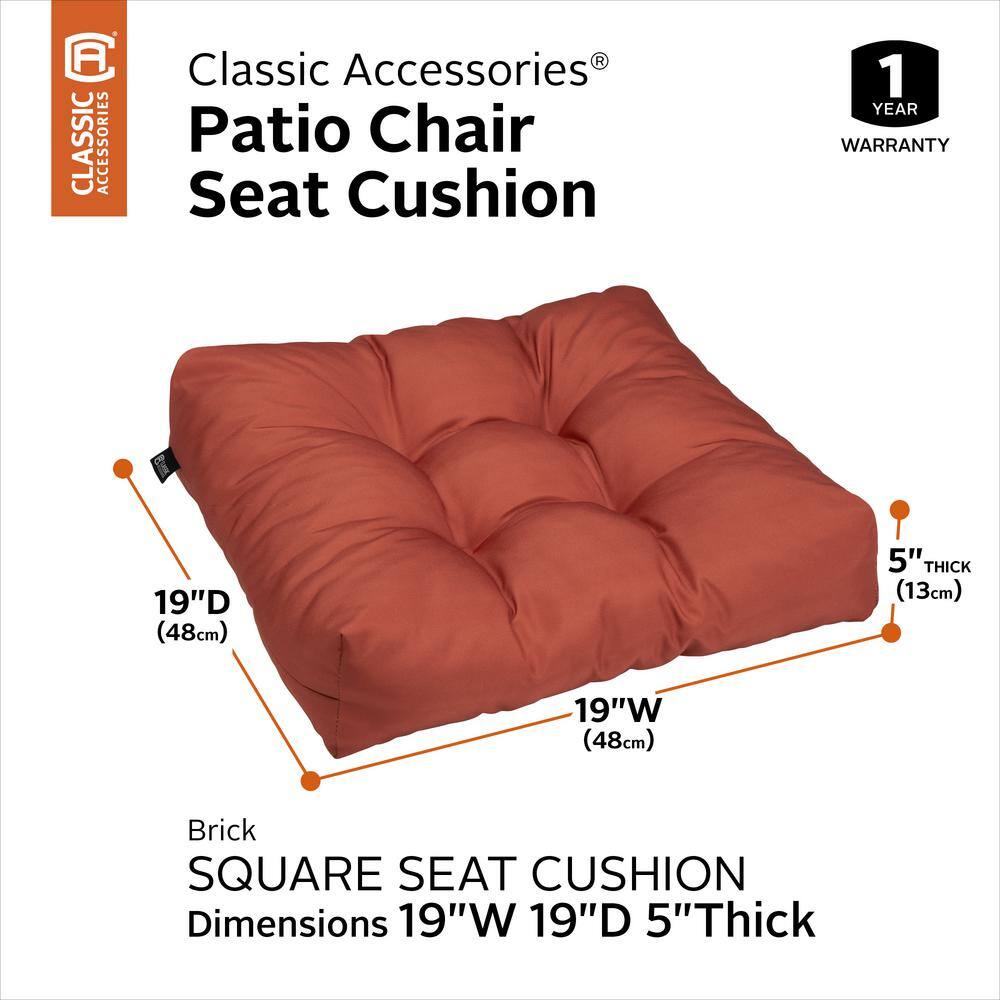 Brick Red Polyester Square Patio Seat Cushion, 19 x 19 x 5 inch