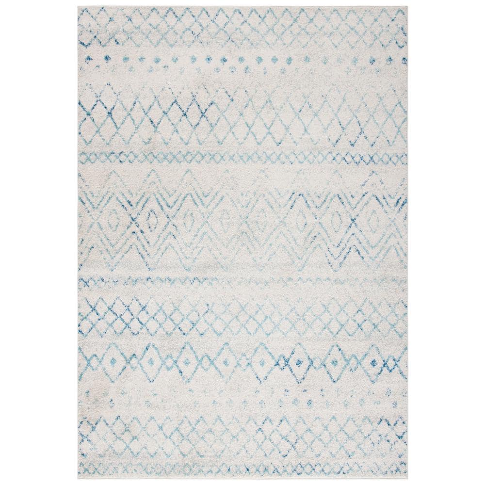 Elegant Ivory/Aqua Synthetic 9' x 12' Hand-Knotted Area Rug