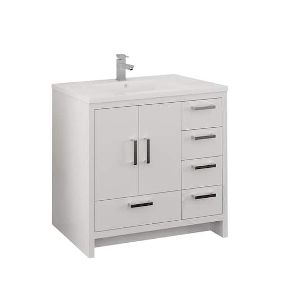 Fresca Imperia 36 in. Modern Bathroom Vanity in Glossy White with RHS Drawers, Vanity Top in White with White Basin