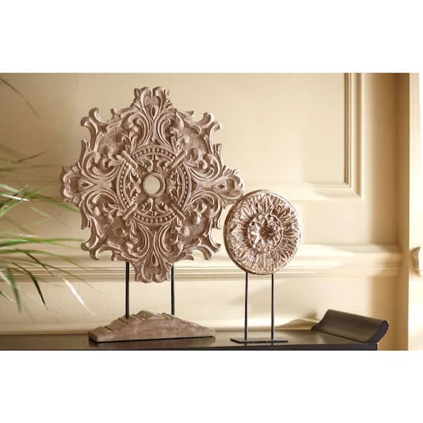 Unbranded Raka 28 in. H x 22 in. W Natural Wood Carved Wood Panel with Stand