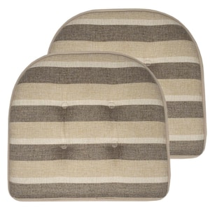 Bradford Stripe U-Shape Memory Foam 17 in.x16 in. Non-Slip Back, Chair Cushion (2-Pack) Beige/Brown