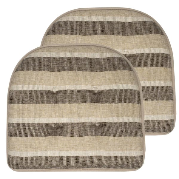 Sweet Home Collection Bradford Stripe U-Shape Memory Foam 17 in.x16 in. Non-Slip Back, Chair Cushion (2-Pack) Beige/Brown