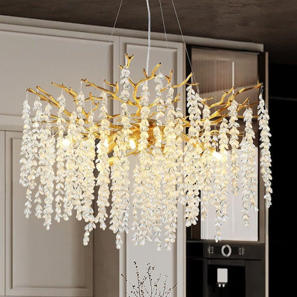 Modern Chandelier 30 in. 10-Lights Luxury Gold Chandelier for Dining Room, Foyer, Living Room, Crystal Chandelier