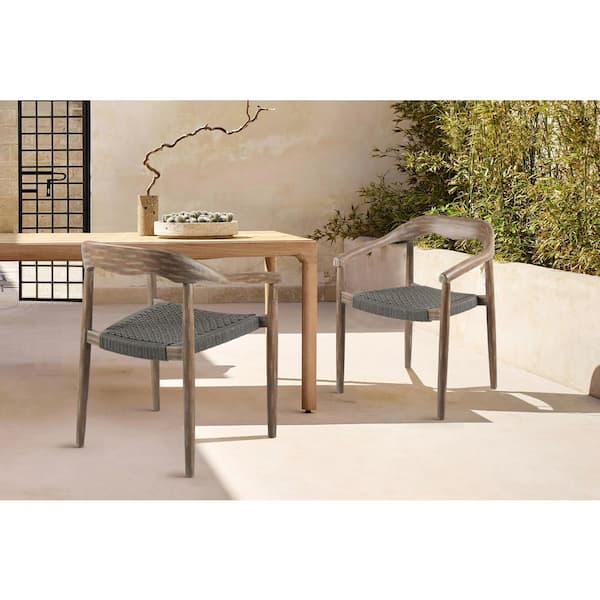 Santo Stackable Eucalyptus Wood Indoor Outdoor Dining Chair with Charcoal Rope (Set of 2)