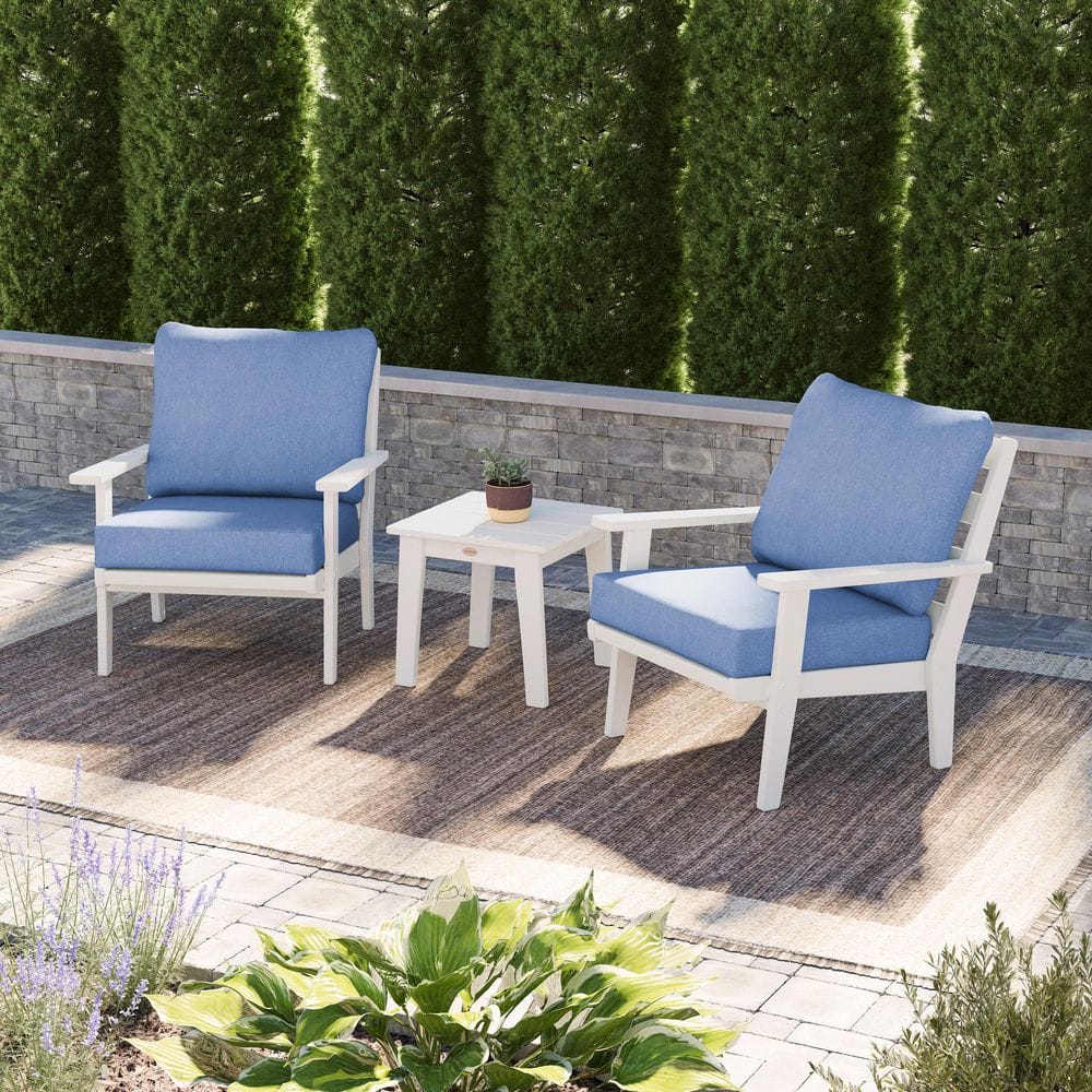 専用WAKE x Setinn Tour Porch 3P Set POLYWOOD Grant Park White 3-Piece Deep Seating Set with Sky