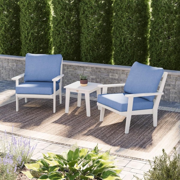 POLYWOOD Grant Park White 3-Piece Deep Seating Set with Sky Blue Cushions