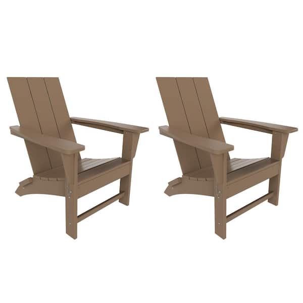 WESTIN OUTDOOR Shoreside Weathered Wood Outdoor Modern Folding Plastic Adirondack Chair