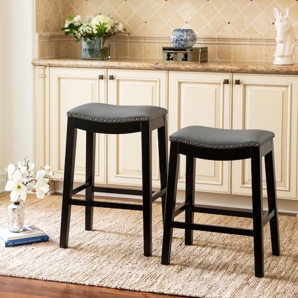 DEVON & CLAIRE Jasmine Bonded Leather Saddle Counter Stool, Grey