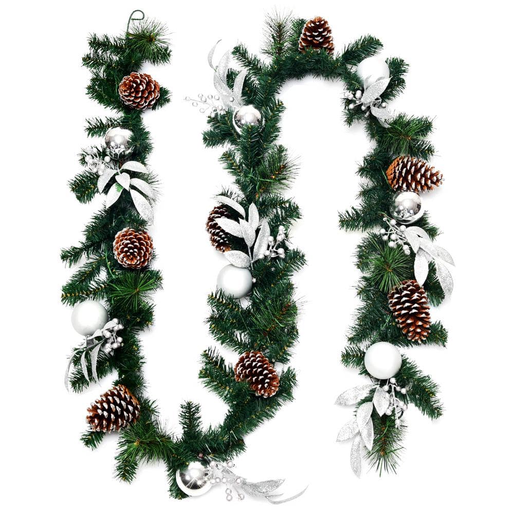 Costway 9 ft. Battery Operated Pre-Lit LED Artificial Fall Garland with Pinecones and Berries