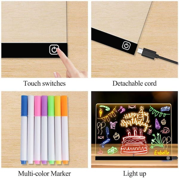 2-Pack LED Acrylic Dry Erase Board with 7-Colors Light & 2-Modes