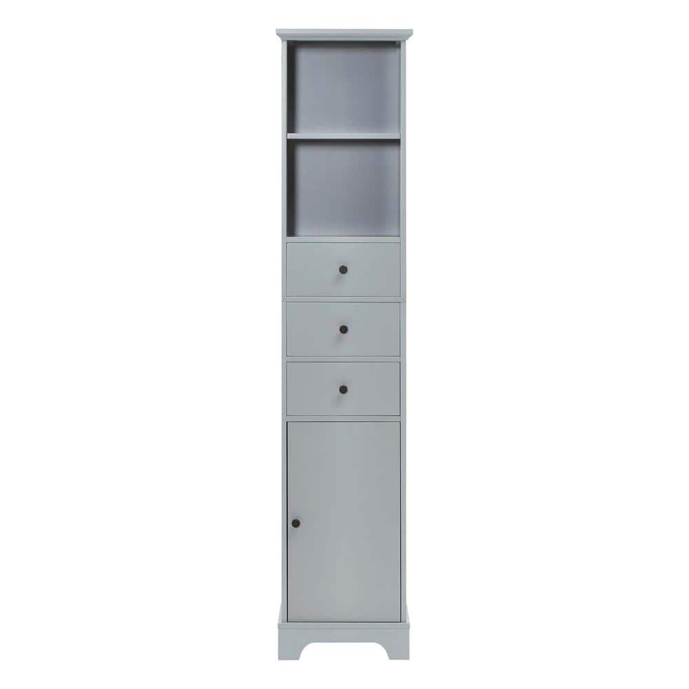 15 in. W x 10 in. D x 68.3 in. H Gray Linen Cabinet Tall Storage Cabinet wi