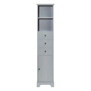 15 in. W x 10 in. D x 68.3 in. H Gray Linen Cabinet Tall Storage Cabinet with 3-Drawers and Adjustable Shelf Bathroom