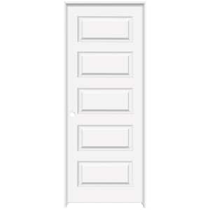18 in. x 80 in. 5-Panel Right-Handed Solid Core White Primed Wood Composite Single Prehung Interior Door w/Bronze Hinges