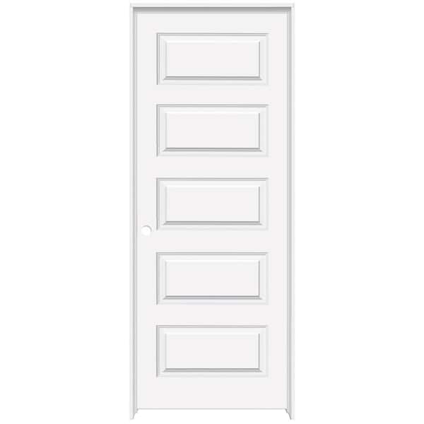 Steves & Sons 24 in. x 80 in. 5 Panel Molded RH Solid Core White Primed Wood Composite Single Prehung Interior Door w/Bronze Hinges