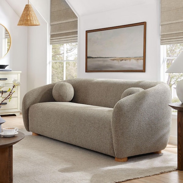 Holland 85 in. Slope Arm Style Chenille Minimalist Curved Back Sectional Sofa in Taupe