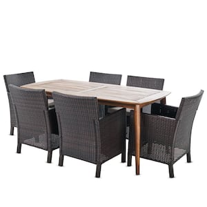 Reese 29.25 in. Multi-Brown 7-Piece Metal Round Outdoor Dining Set with Light Brown Cushions