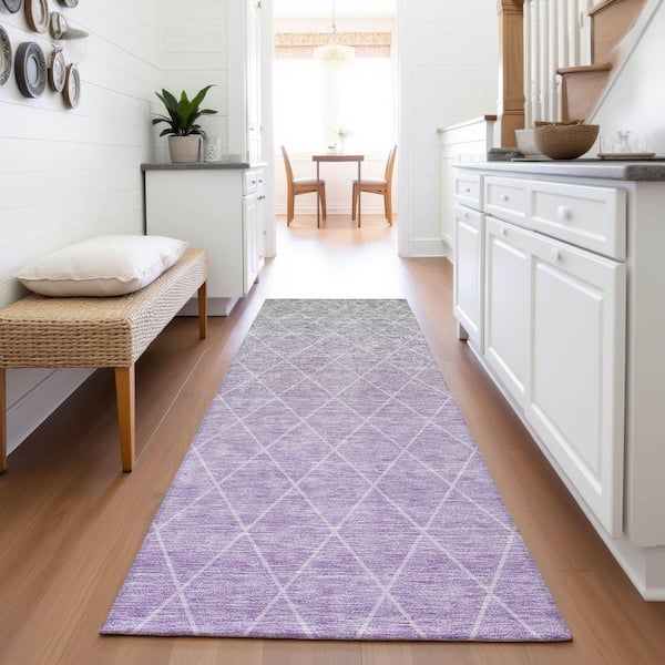 Mayfield Premium Machine Washable Abstract AMF1175 Lavender 2 ft. 3 in. x 7 ft. 6 in. Runner Rug