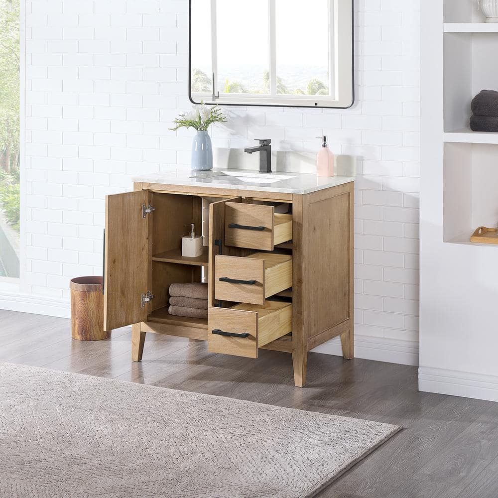 Laurel 36" Weathered Fir Vanity with Calacatta Quartz Top